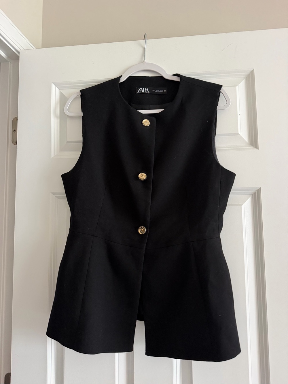 Zara Black Sleeveless Button-Front Waistcoat with Gold Buttons
